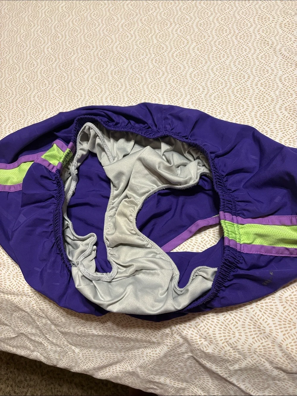 Nike Women's Purple Running Shorts with Lime and Lavender Trim